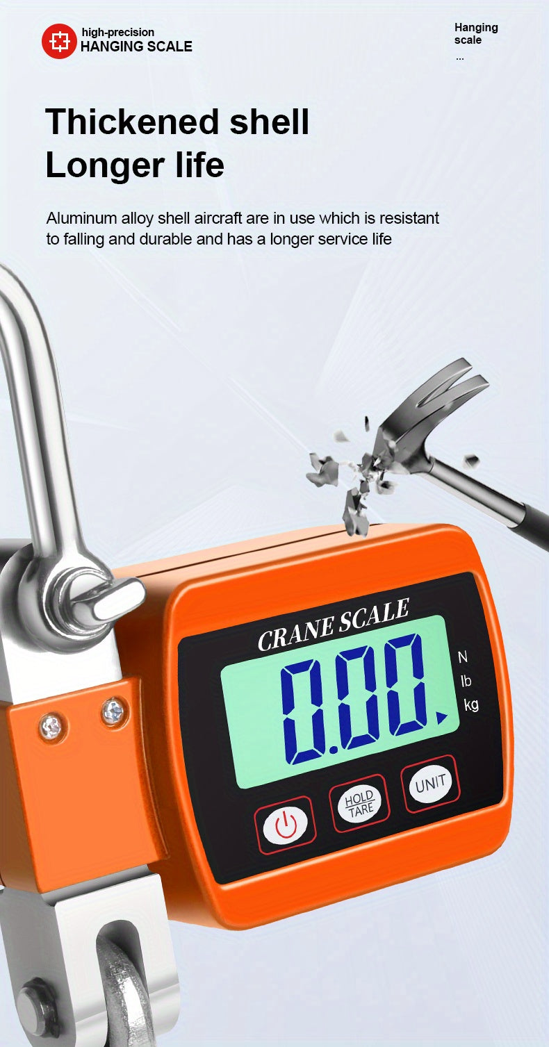 Heavy-Duty 500Kg Portable Crane Scale: Precise, Easy-Read LCD, Battery-Powered, in Blue/Orange/White