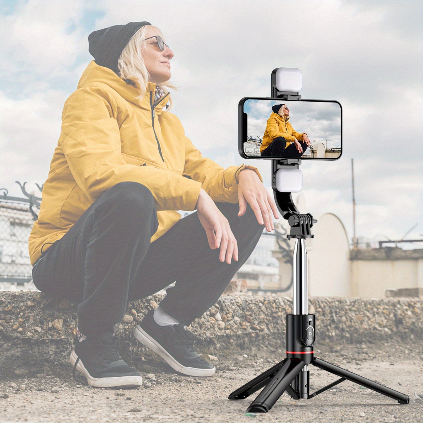 45 Inch Extra Long Flexible Phone Tripod 1pc Selfie Stick With Two Fill Light, Upgraded Tripod, Detachable Remote Compatible With IPhone 14/14 Pro/13/13 Pro/12/12 Pro/11/11 Pro/XS Max/XS/XR/X/8/7 And Android Smartphones