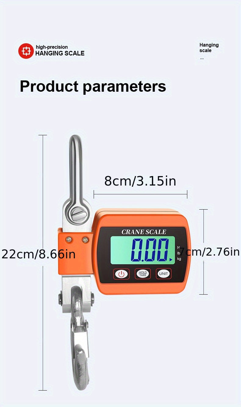 Heavy-Duty 500Kg Portable Crane Scale: Precise, Easy-Read LCD, Battery-Powered, in Blue/Orange/White