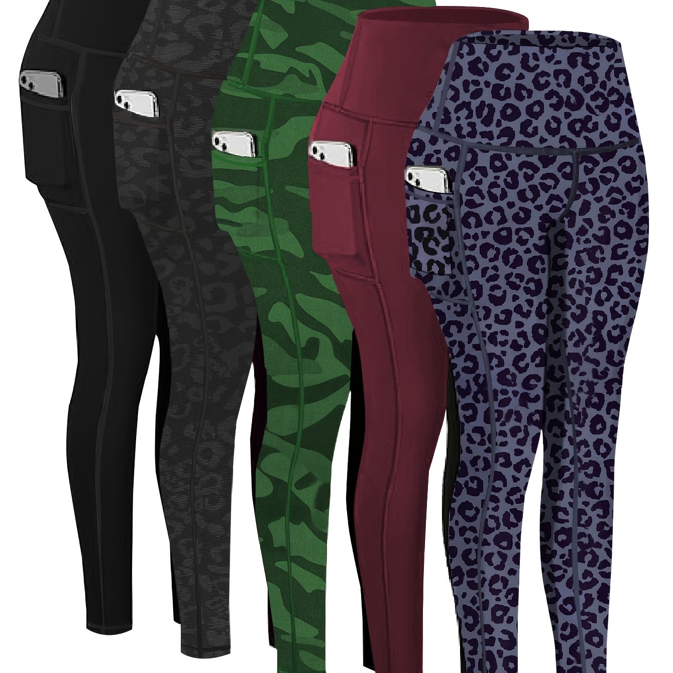 Targeted Five-piece Set of Sports Yoga Pants for Women, High-waisted, Tight, Quick-drying, Compression Pants, High Elasticity, Running, Outerwear, Long Trousers, Leggings