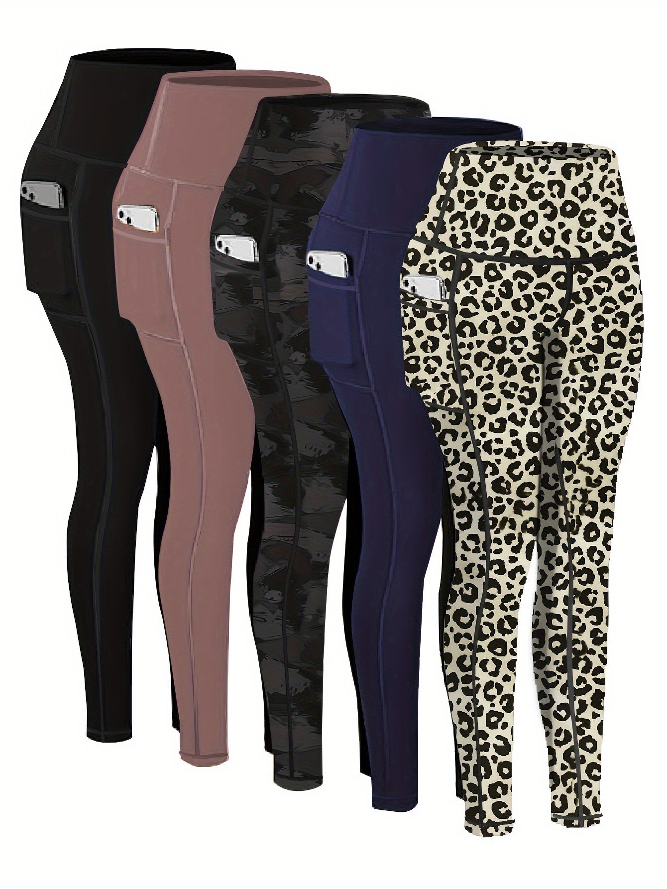 Targeted Five-piece Set of Sports Yoga Pants for Women, High-waisted, Tight, Quick-drying, Compression Pants, High Elasticity, Running, Outerwear, Long Trousers, Leggings