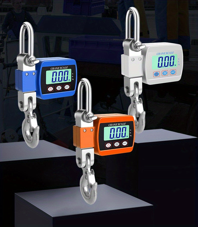 Heavy-Duty 500Kg Portable Crane Scale: Precise, Easy-Read LCD, Battery-Powered, in Blue/Orange/White