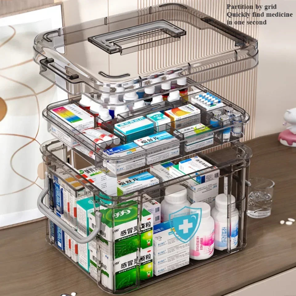 Household Medicine Box Large Transparent Storage Box Portable Handle Multifunctional Dustproof Simple Medicine Box Organizer Box
