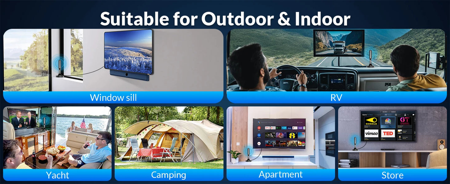 Smart TV Antenna, Digital Indoor HD Antennas with Strong Magnetic Base, Long Range Reception for Local Channels 4K 1080P