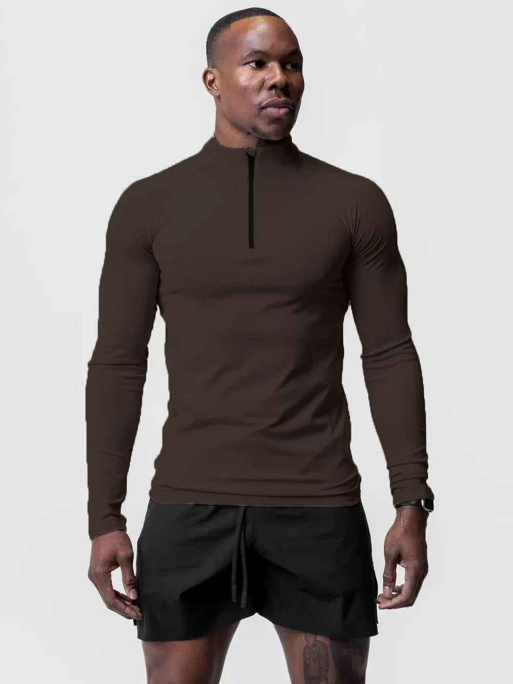 Fitness compression sports T-shirt - Gym running sports stretch long-sleeved sports shirt - Half-zip high-neck top - Men's tight
