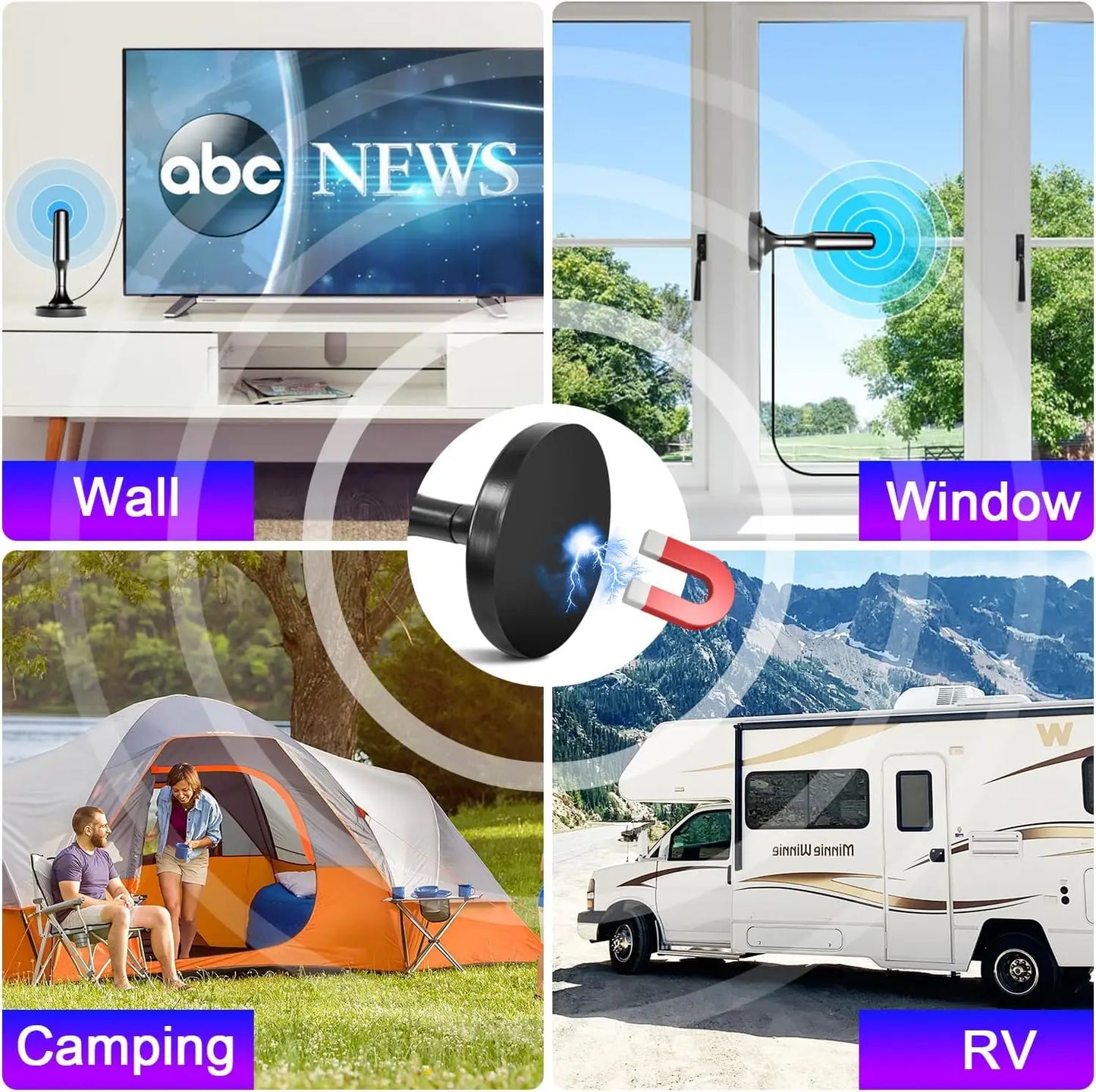 Smart TV Antenna, Digital Indoor HD Antennas with Strong Magnetic Base, Long Range Reception for Local Channels 4K 1080P