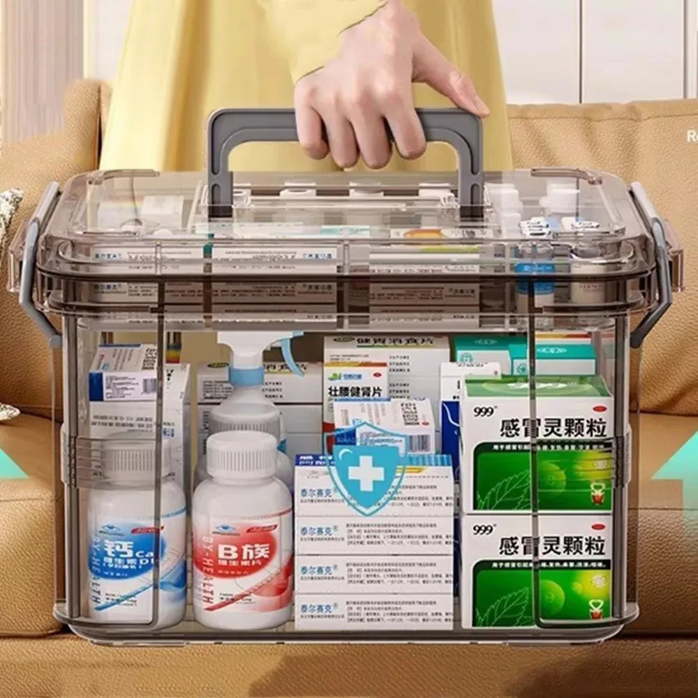 Household Medicine Box Large Transparent Storage Box Portable Handle Multifunctional Dustproof Simple Medicine Box Organizer Box