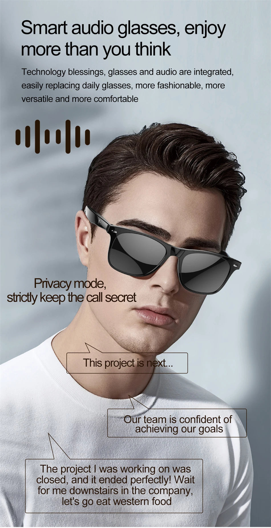 high-tech AI smart glasses can be equipped with various lenses such as sunglasses, blue light, myopia, Men women smart glasses