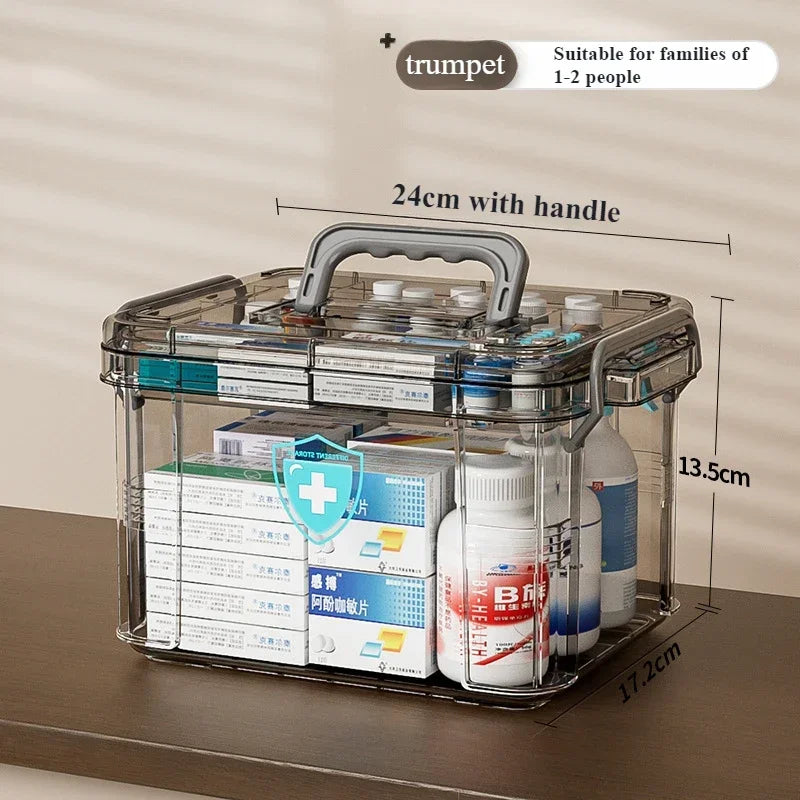 Household Medicine Box Large Transparent Storage Box Portable Handle Multifunctional Dustproof Simple Medicine Box Organizer Box