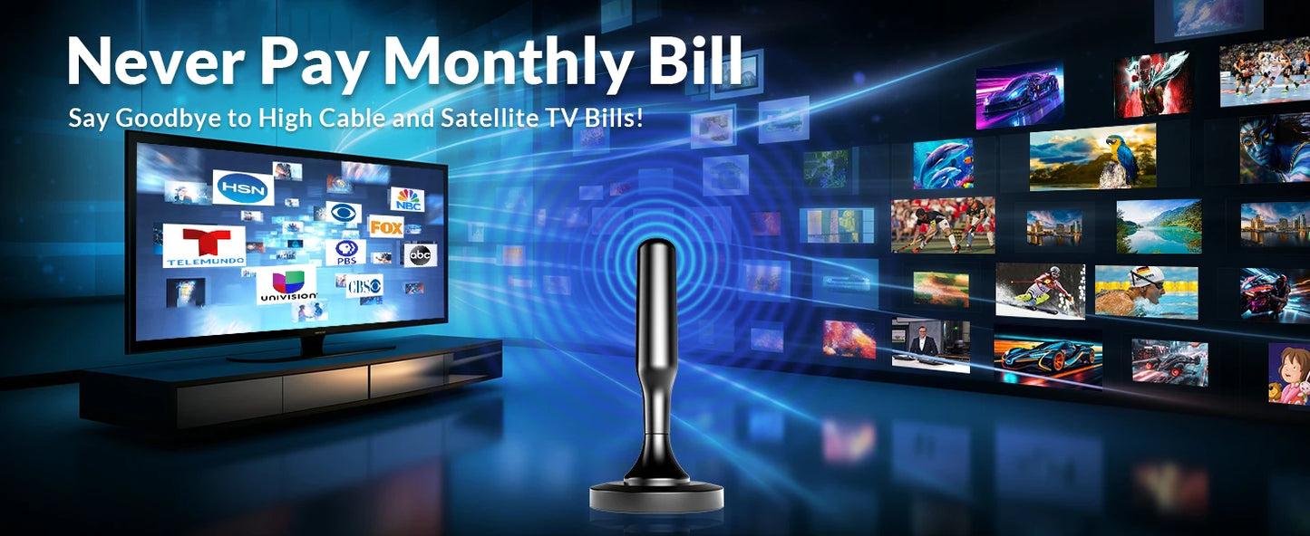 Smart TV Antenna, Digital Indoor HD Antennas with Strong Magnetic Base, Long Range Reception for Local Channels 4K 1080P