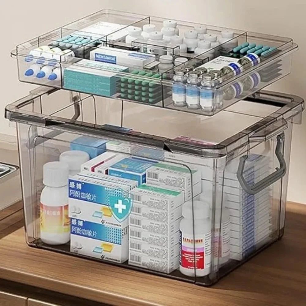 Household Medicine Box Large Transparent Storage Box Portable Handle Multifunctional Dustproof Simple Medicine Box Organizer Box