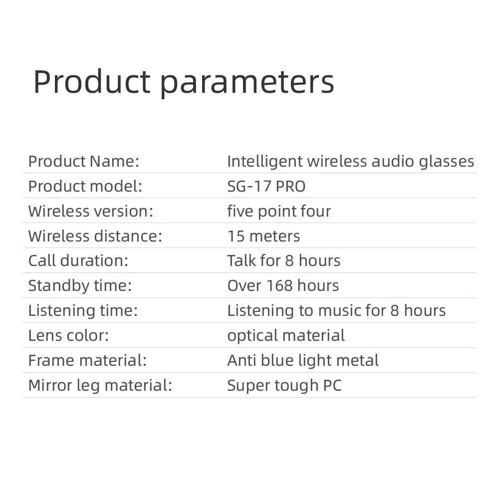 Smart Glasses Touch Control Built-in Microphone, High Resolution Audio, Wireless, Rechargeable Battery Ideal Holiday Gifts