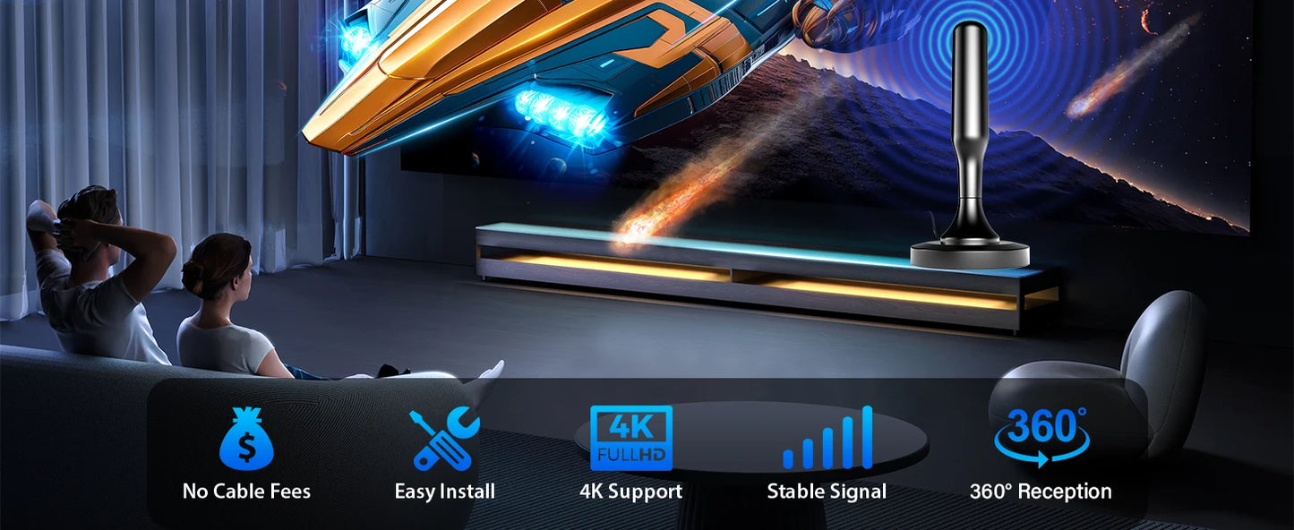 Smart TV Antenna, Digital Indoor HD Antennas with Strong Magnetic Base, Long Range Reception for Local Channels 4K 1080P