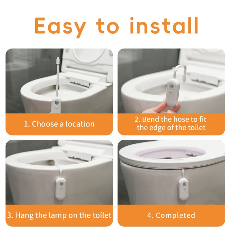 Smart Motion Sensor Toilet Light, USB Rechargeable LED RGB Night Light for Bathroom