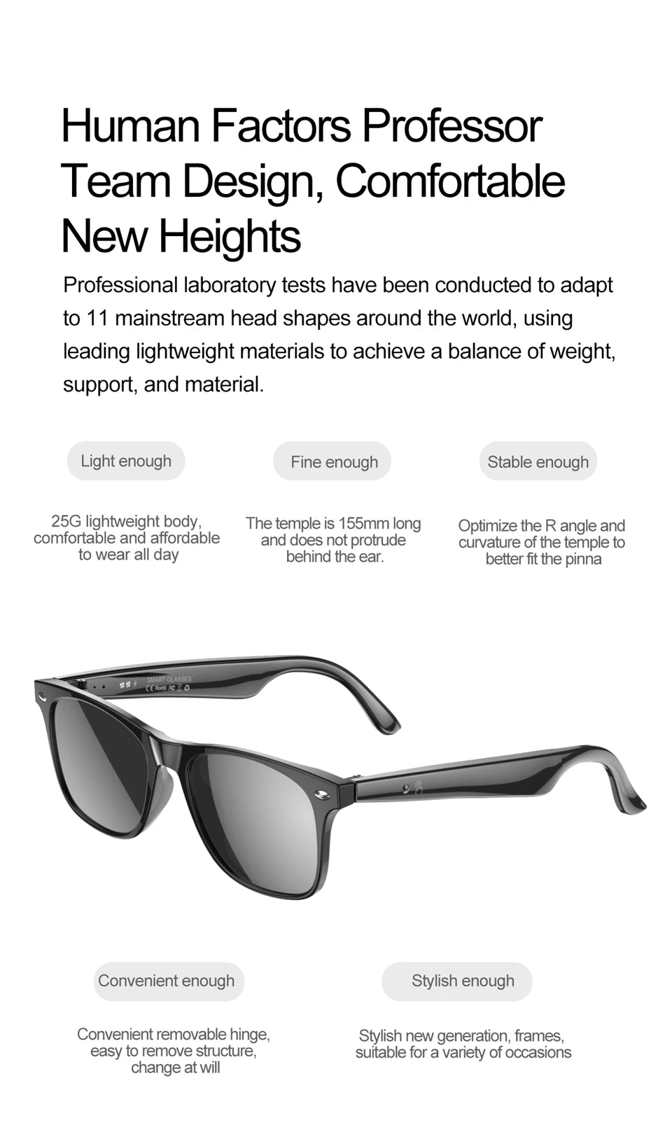 high-tech AI smart glasses can be equipped with various lenses such as sunglasses, blue light, myopia, Men women smart glasses