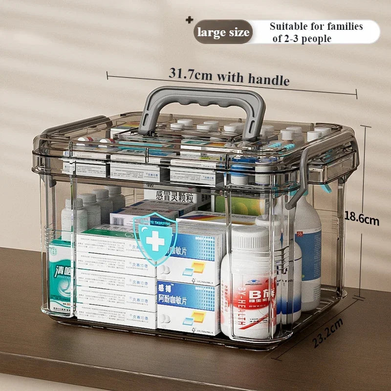 Household Medicine Box Large Transparent Storage Box Portable Handle Multifunctional Dustproof Simple Medicine Box Organizer Box