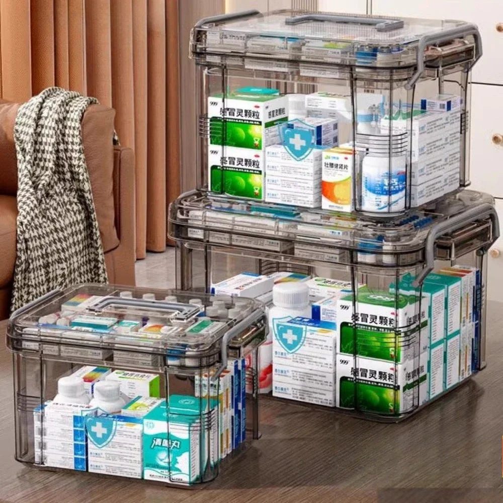 Household Medicine Box Large Plastics Simple Medical Kit Medical Care Drugs Storage Boxes Transparent Multi Layer Storage Box