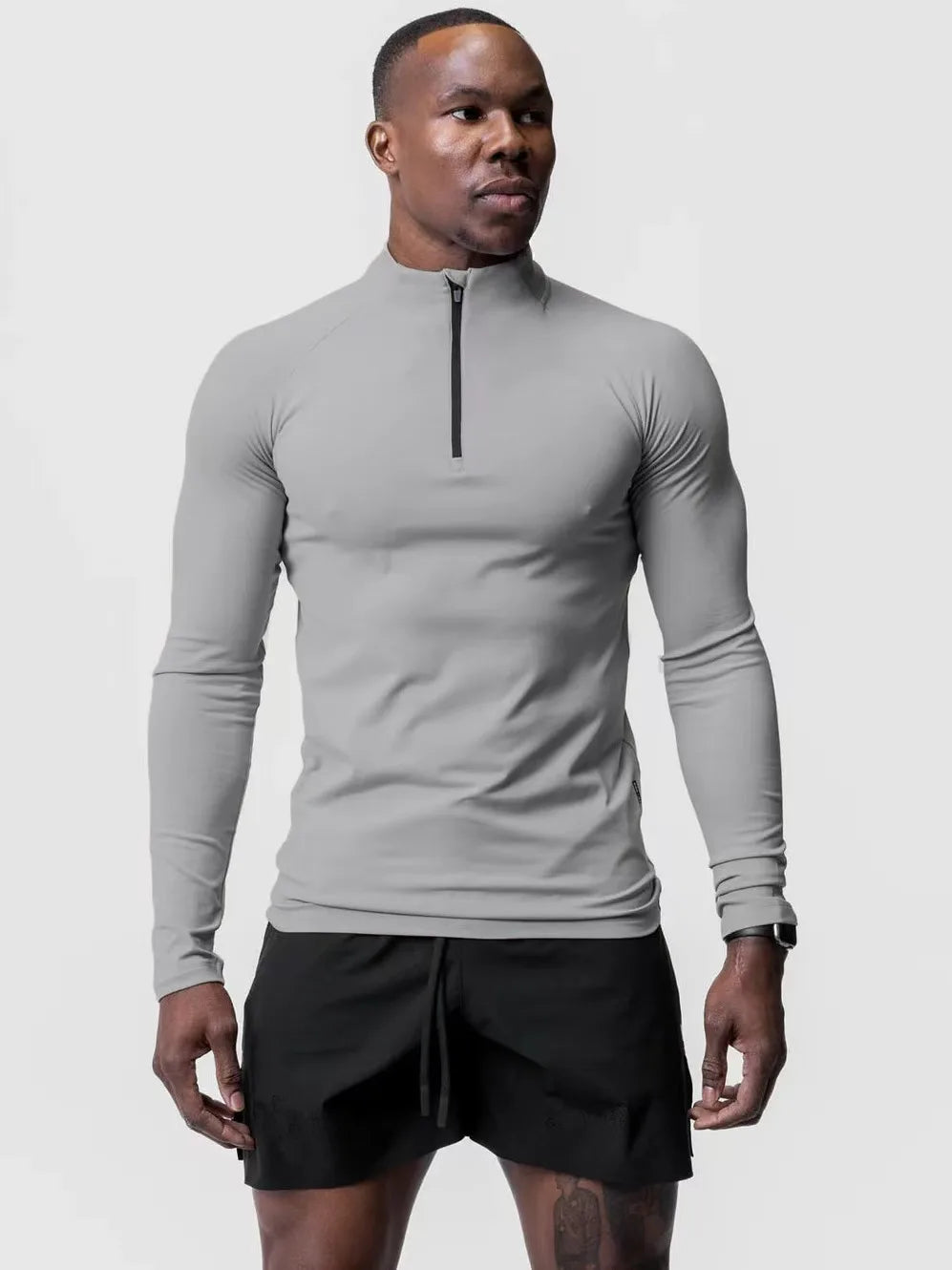 Fitness compression sports T-shirt - Gym running sports stretch long-sleeved sports shirt - Half-zip high-neck top - Men's tight