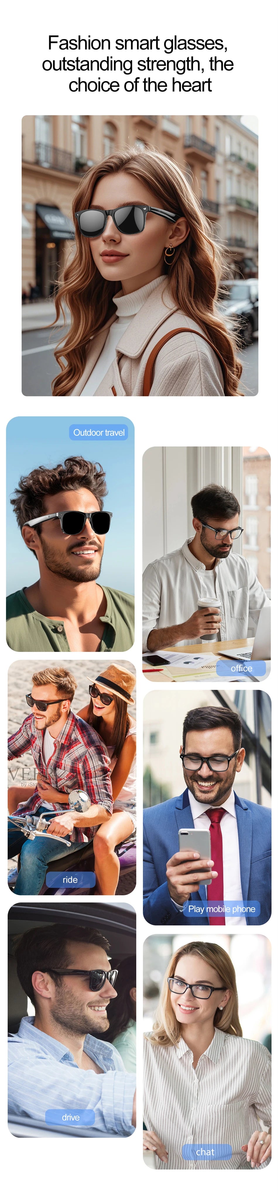high-tech AI smart glasses can be equipped with various lenses such as sunglasses, blue light, myopia, Men women smart glasses