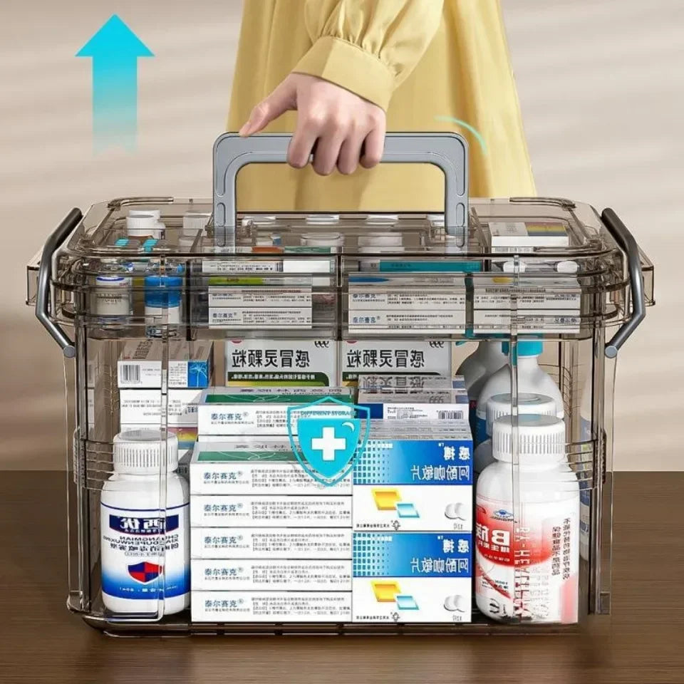 Household Medicine Box Large Transparent Storage Box Portable Handle Multifunctional Dustproof Simple Medicine Box Organizer Box