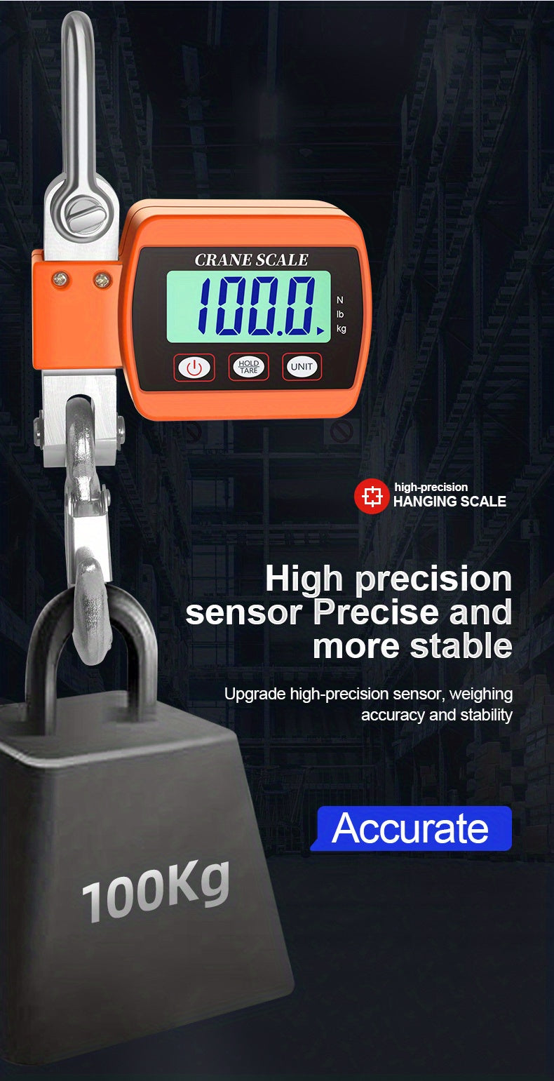 Heavy-Duty 500Kg Portable Crane Scale: Precise, Easy-Read LCD, Battery-Powered, in Blue/Orange/White