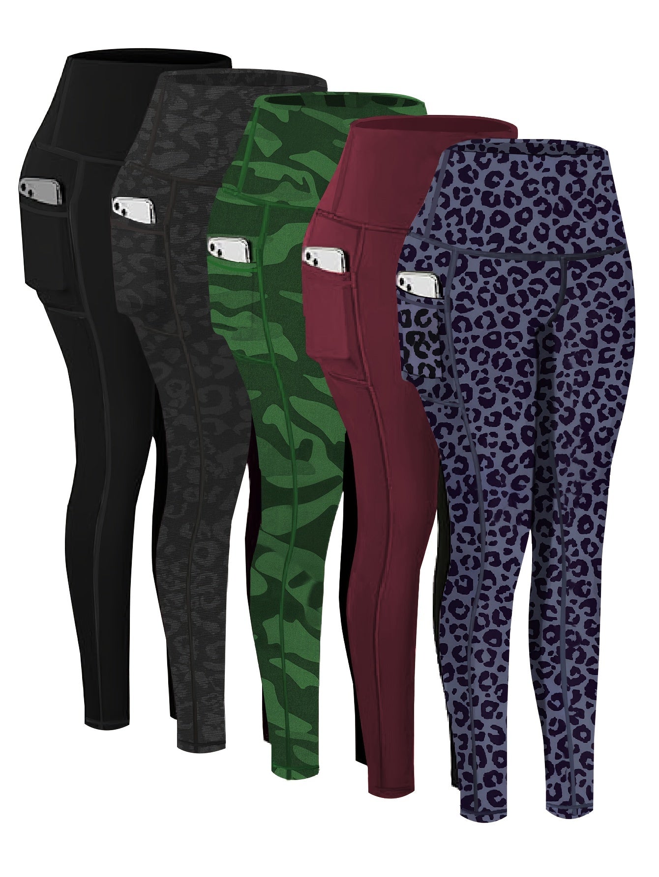Targeted Five-piece Set of Sports Yoga Pants for Women, High-waisted, Tight, Quick-drying, Compression Pants, High Elasticity, Running, Outerwear, Long Trousers, Leggings