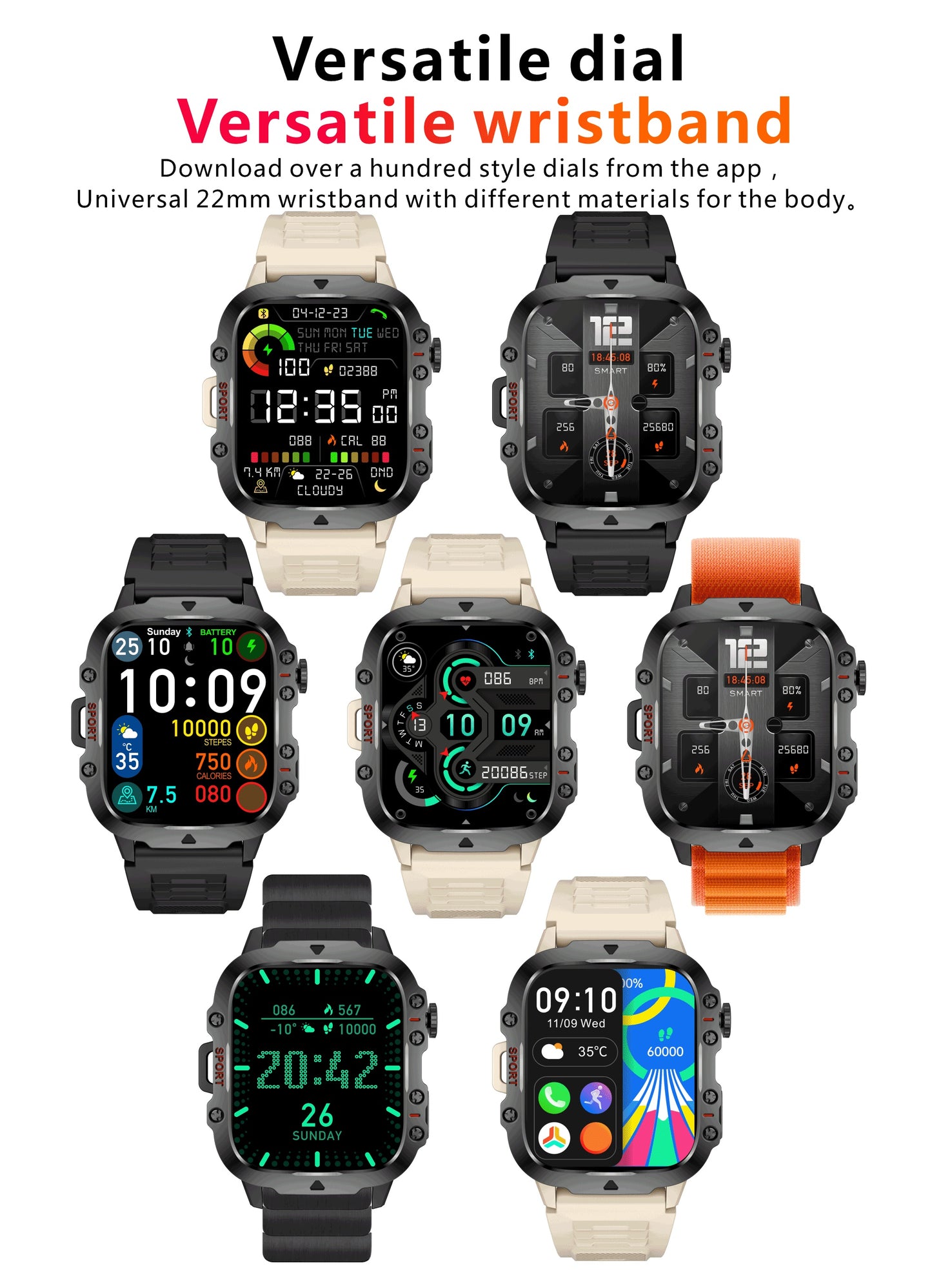 New Rugged Smart Watch Men Wireless Call IP68 Sport Fitness AI Voice Outdoor Smartwatch For Mobile Phones