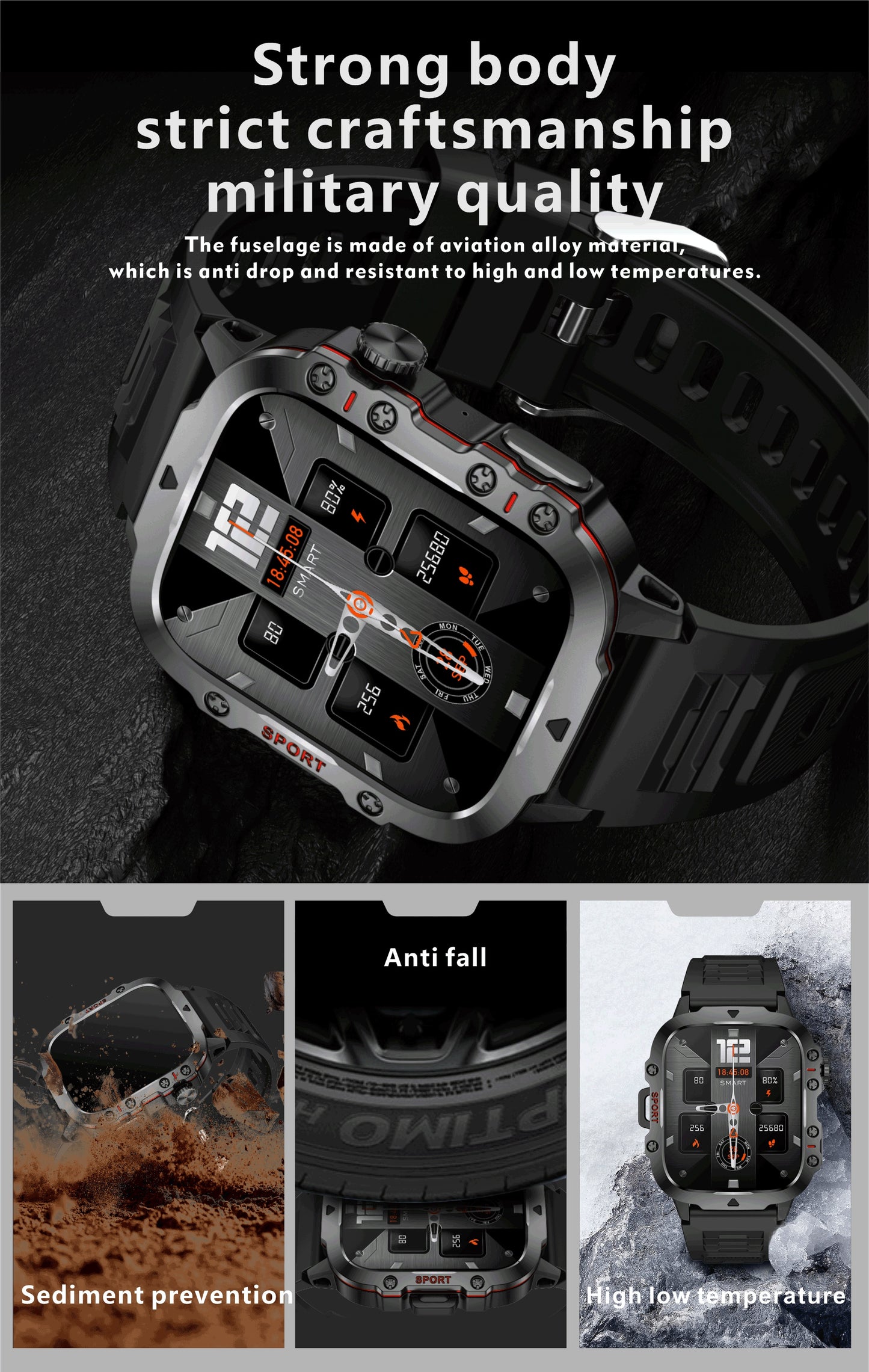 New Rugged Smart Watch Men Wireless Call IP68 Sport Fitness AI Voice Outdoor Smartwatch For Mobile Phones