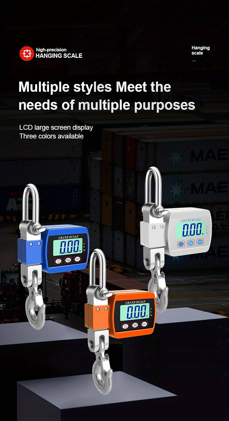 Heavy-Duty 500Kg Portable Crane Scale: Precise, Easy-Read LCD, Battery-Powered, in Blue/Orange/White