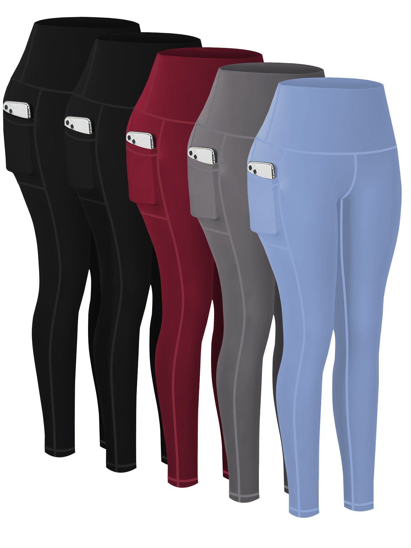 Targeted Five-piece Set of Sports Yoga Pants for Women, High-waisted, Tight, Quick-drying, Compression Pants, High Elasticity, Running, Outerwear, Long Trousers, Leggings