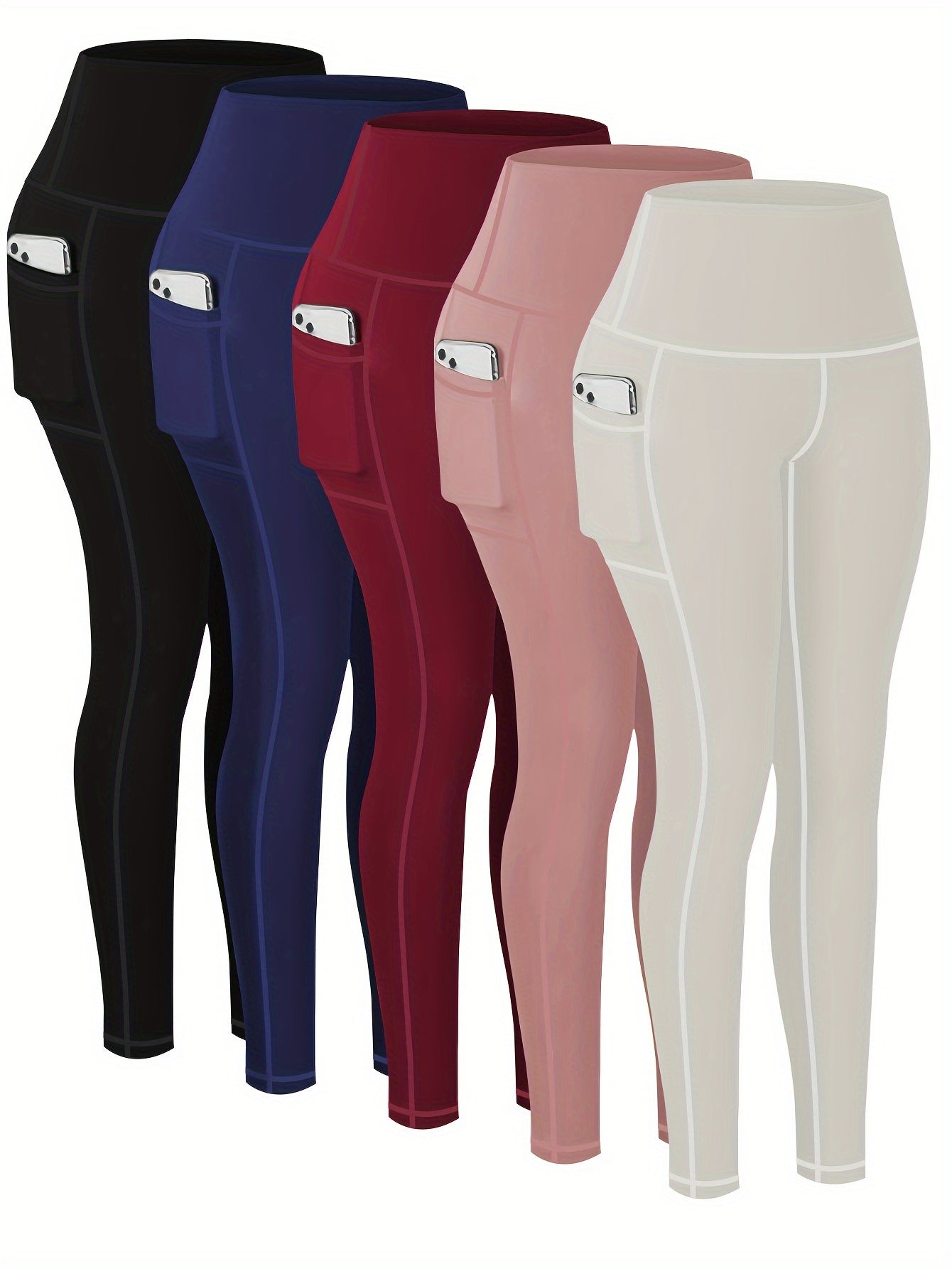Targeted Five-piece Set of Sports Yoga Pants for Women, High-waisted, Tight, Quick-drying, Compression Pants, High Elasticity, Running, Outerwear, Long Trousers, Leggings