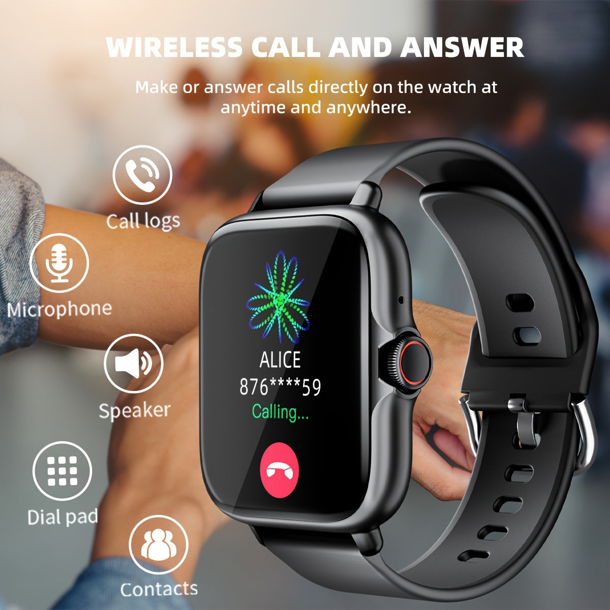 Sports Smart Watch, 1.83'' Full Touch Screen Display with Message, Answer Make Call Smartwatch, Monitoring, Sports Pedometer, Information Alerts, for iPhone Android Phones, Smartbands Fitness Watch for Women Men Friend Gift,