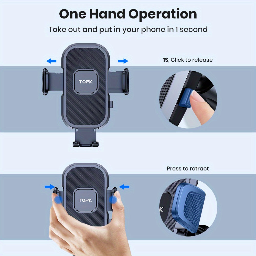 D38-C Car Phone Holder Mount by TOPK, Enhanced Adjustable Cell Phone Holder for Car Dashboard, Works with All Phones in Both Horizontal And Vertical Positions