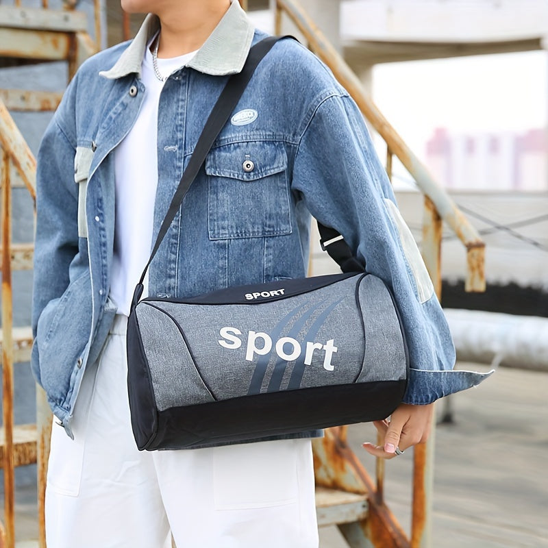 [Sporty|Duffel Bag] Sporty Black and Gray Men's Nylon Travel Duffel Bag with Letter Print | Crossbody Shoulder Bag for Gym, Weekend Getaways, and Storage, Sports Accessory Bag
