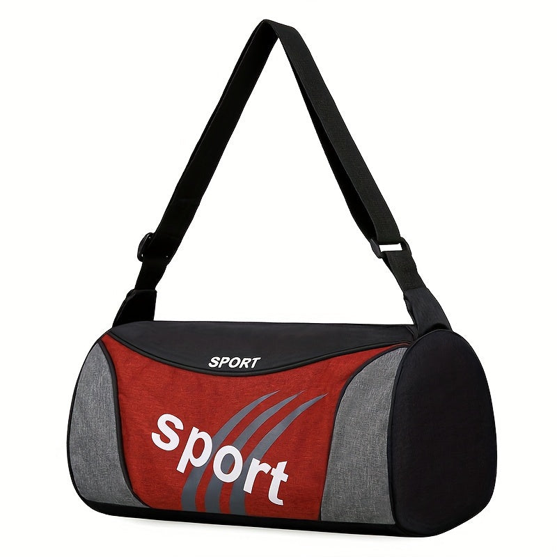 [Sporty|Duffel Bag] Sporty Black and Gray Men's Nylon Travel Duffel Bag with Letter Print | Crossbody Shoulder Bag for Gym, Weekend Getaways, and Storage, Sports Accessory Bag