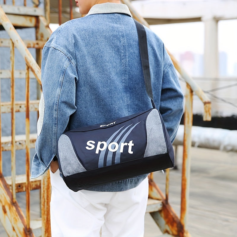 [Sporty|Duffel Bag] Sporty Black and Gray Men's Nylon Travel Duffel Bag with Letter Print | Crossbody Shoulder Bag for Gym, Weekend Getaways, and Storage, Sports Accessory Bag