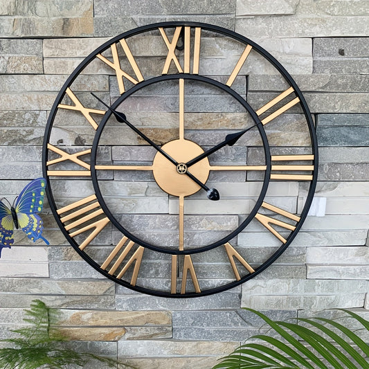 Vintage-Inspired Metal Wall Clock - Silent, Non-Ticking with Easy-to-Read Roman Numerals for Home & Office Decor