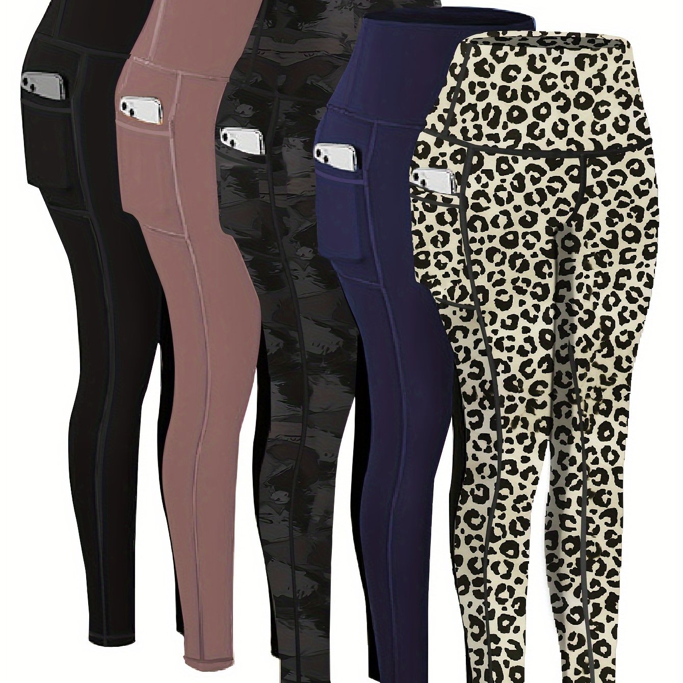 Targeted Five-piece Set of Sports Yoga Pants for Women, High-waisted, Tight, Quick-drying, Compression Pants, High Elasticity, Running, Outerwear, Long Trousers, Leggings