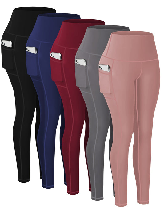 Targeted Five-piece Set of Sports Yoga Pants for Women, High-waisted, Tight, Quick-drying, Compression Pants, High Elasticity, Running, Outerwear, Long Trousers, Leggings