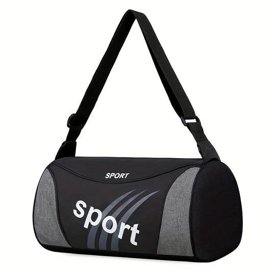[Sporty|Duffel Bag] Sporty Black and Gray Men's Nylon Travel Duffel Bag with Letter Print | Crossbody Shoulder Bag for Gym, Weekend Getaways, and Storage, Sports Accessory Bag