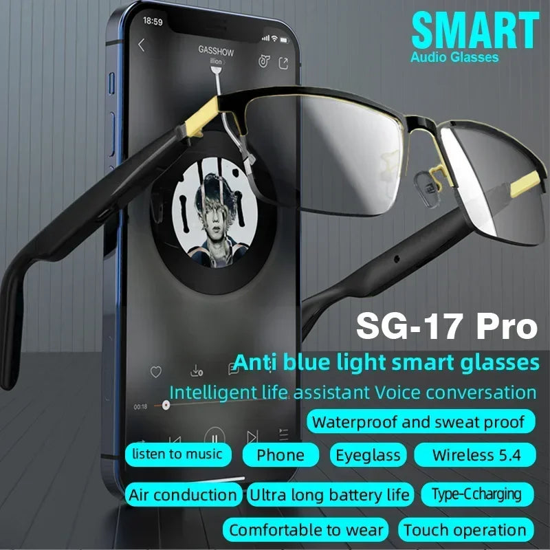 Smart Glasses Touch Control Built-in Microphone, High Resolution Audio, Wireless, Rechargeable Battery Ideal Holiday Gifts