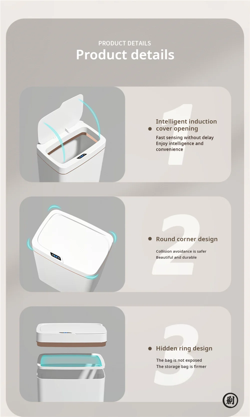 Smart Bathroom Trash Can Automatic Bagging Electronic Trash Can White Touchless Narrow Smart Sensor Garbage Bin Smart Home 15L