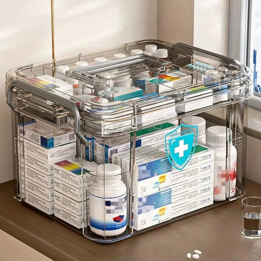 Household Medicine Box Large Transparent Storage Box Portable Handle Multifunctional Dustproof Simple Medicine Box Organizer Box