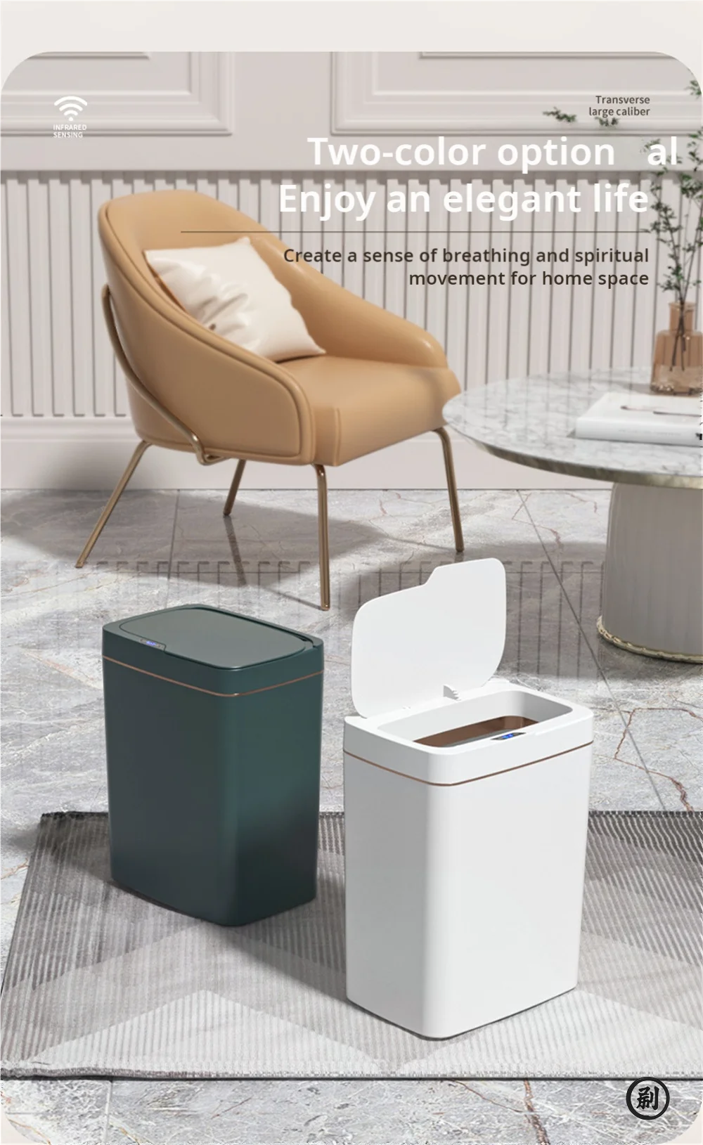 Smart Bathroom Trash Can Automatic Bagging Electronic Trash Can White Touchless Narrow Smart Sensor Garbage Bin Smart Home 15L