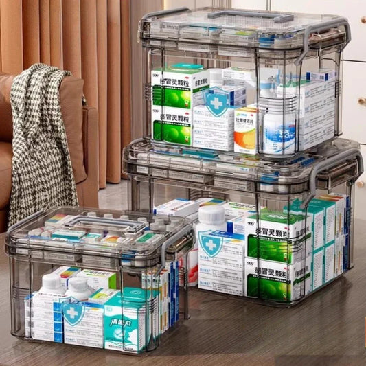 Household Medicine Box Large Plastics Simple Medical Kit Medical Care Drugs Storage Boxes Transparent Multi Layer Storage Box