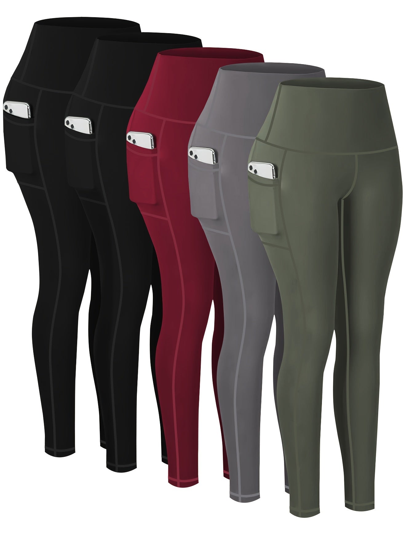 Targeted Five-piece Set of Sports Yoga Pants for Women, High-waisted, Tight, Quick-drying, Compression Pants, High Elasticity, Running, Outerwear, Long Trousers, Leggings