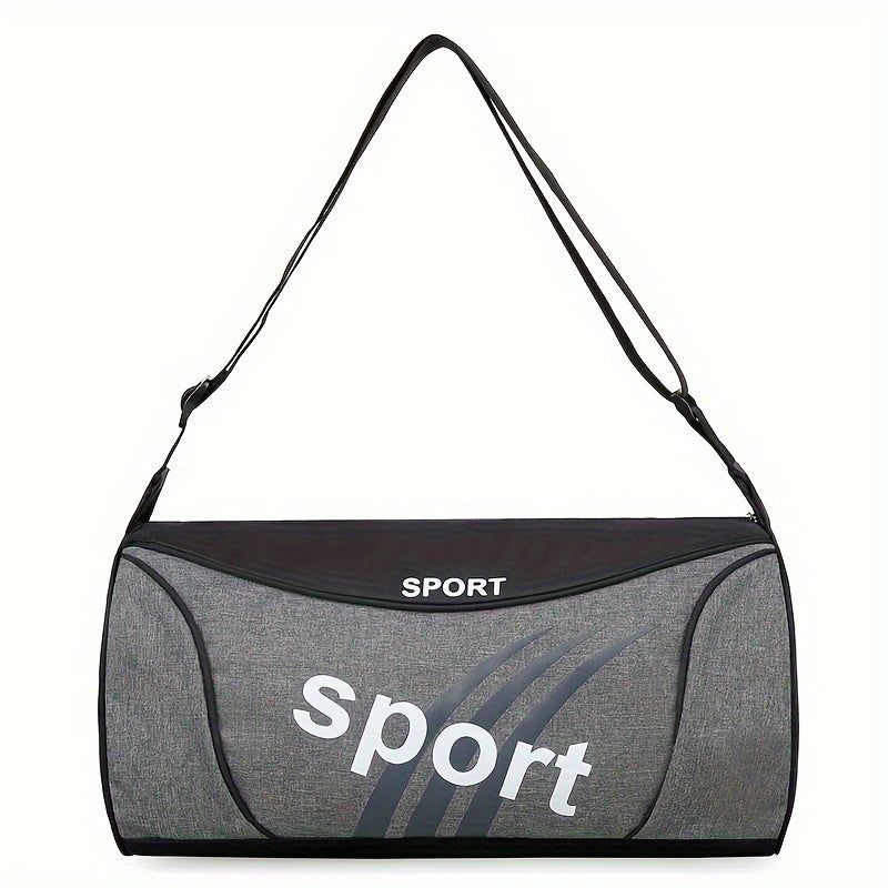 [Sporty|Duffel Bag] Sporty Black and Gray Men's Nylon Travel Duffel Bag with Letter Print | Crossbody Shoulder Bag for Gym, Weekend Getaways, and Storage, Sports Accessory Bag