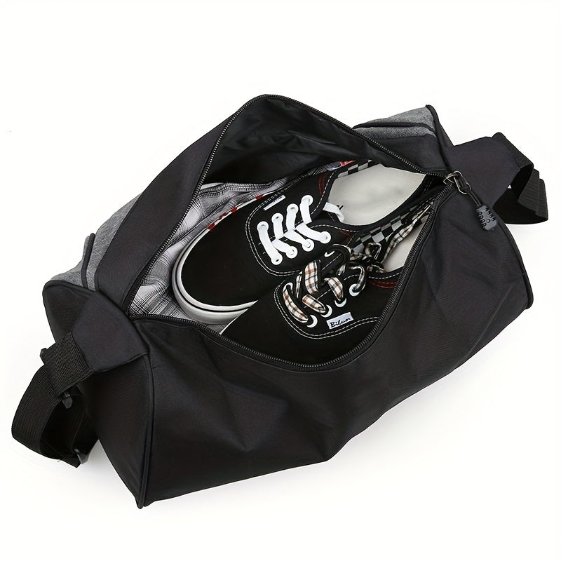 [Sporty|Duffel Bag] Sporty Black and Gray Men's Nylon Travel Duffel Bag with Letter Print | Crossbody Shoulder Bag for Gym, Weekend Getaways, and Storage, Sports Accessory Bag